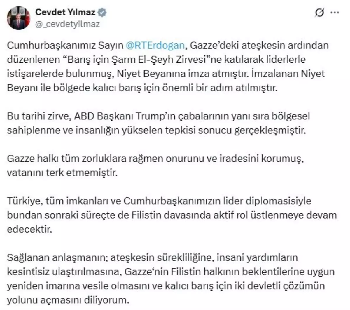 cevdet yilmaz turkiye filistin davasinda aktif rol ustlenecek p2RfZJw6.jpg