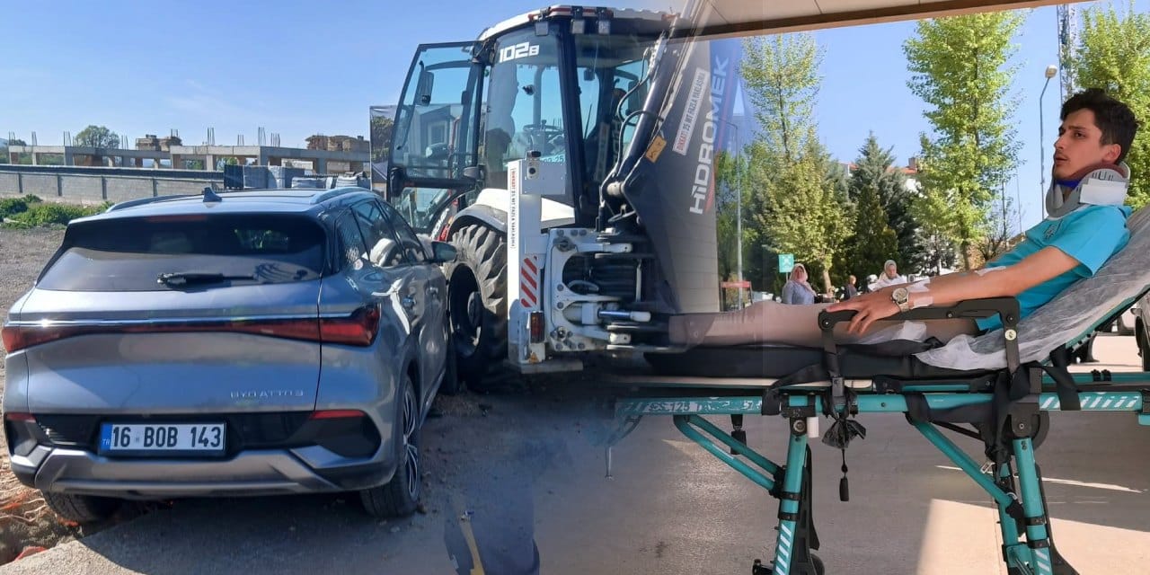 İnegöl’de Kontrolden Çıkan Araç İş Makinesine Çarptı: Genç Sürücü Yaralandı